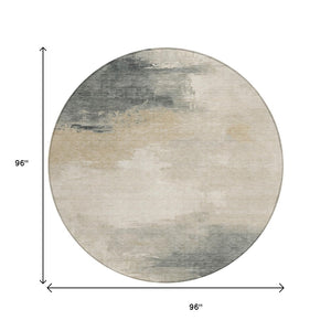 HomeRoots 5' Versatile Abstract Washable Area Rug in Beige, Taupe, and Ivory for Indoor & Outdoor Spaces 8' Round 616846