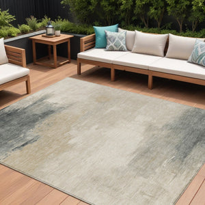 HomeRoots 5' Versatile Abstract Washable Area Rug in Beige, Taupe, and Ivory for Indoor & Outdoor Spaces 9' X 12' 616848