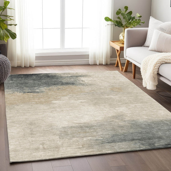 HomeRoots 5' Versatile Abstract Washable Area Rug in Beige, Taupe, and Ivory for Indoor & Outdoor Spaces 9' X 12' 616848