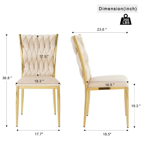 English Elm Modern Velvet Upholstered Dining Chairs with Gold Metal Legs Elegant Set of Two Beige W210P309922