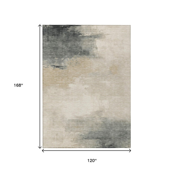 HomeRoots 5' Versatile Abstract Washable Area Rug in Beige, Taupe, and Ivory for Indoor & Outdoor Spaces 10' X 14' 616849