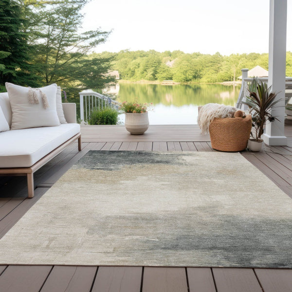 HomeRoots 5' Versatile Abstract Washable Area Rug in Beige, Taupe, and Ivory for Indoor & Outdoor Spaces 10' X 14' 616849