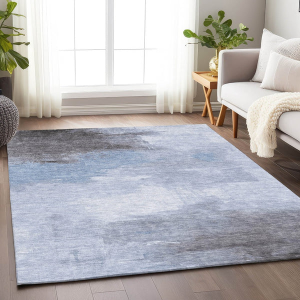 HomeRoots 5' Sky Blue Gray and Ivory Abstract Area Rug - Stylish, Washable Indoor/Outdoor Design for Versatile Spaces 5' X 8' 616857