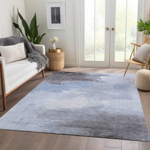 HomeRoots 5' Sky Blue Gray and Ivory Abstract Area Rug - Stylish, Washable Indoor/Outdoor Design for Versatile Spaces 5' X 8' 616857