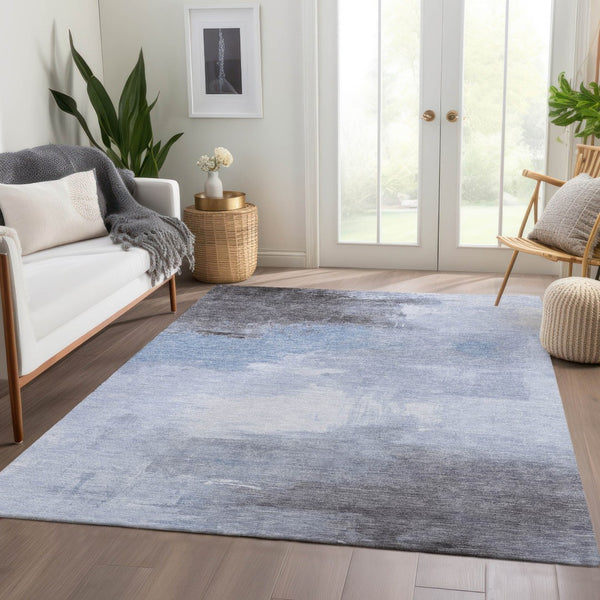 HomeRoots 5' Sky Blue Gray and Ivory Abstract Area Rug - Stylish, Washable Indoor/Outdoor Design for Versatile Spaces 5' X 8' 616857