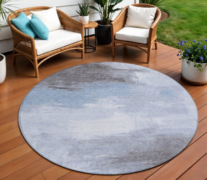 HomeRoots 5' Sky Blue Gray and Ivory Abstract Area Rug - Stylish, Washable Indoor/Outdoor Design for Versatile Spaces 8' Round 616858