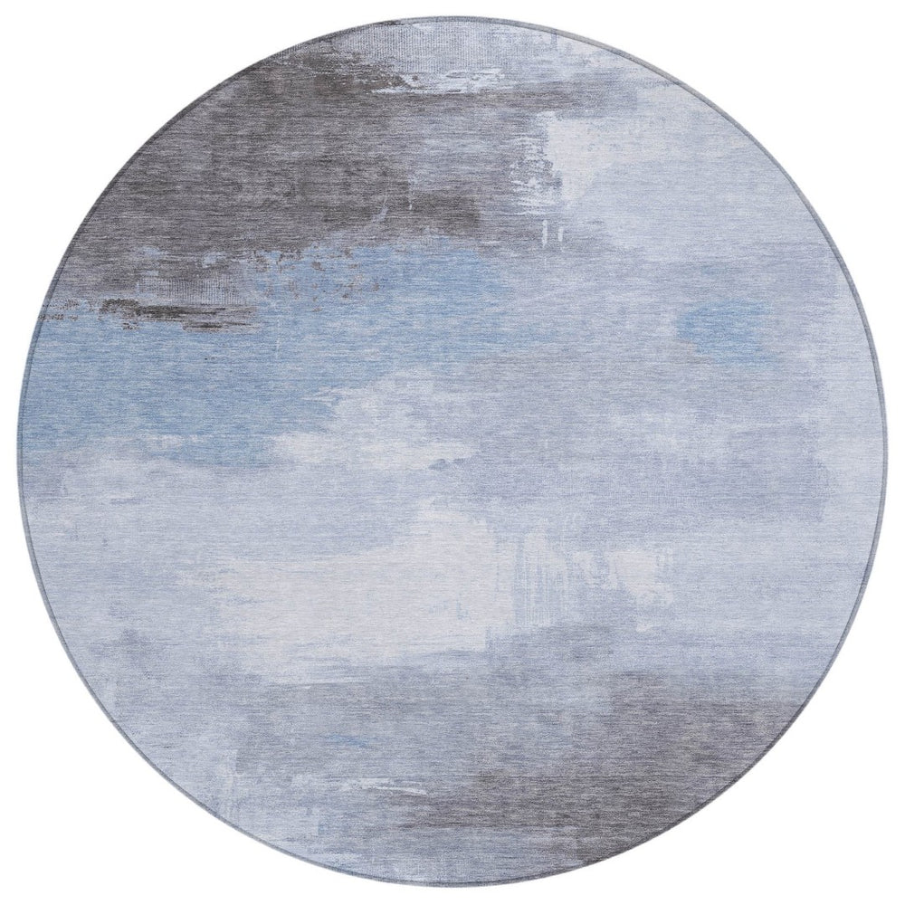 HomeRoots 5' Sky Blue Gray and Ivory Abstract Area Rug - Stylish, Washable Indoor/Outdoor Design for Versatile Spaces 8' Round 616858