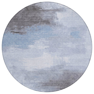 HomeRoots 5' Sky Blue Gray and Ivory Abstract Area Rug - Stylish, Washable Indoor/Outdoor Design for Versatile Spaces 8' Round 616858