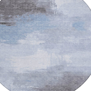 HomeRoots 5' Sky Blue Gray and Ivory Abstract Area Rug - Stylish, Washable Indoor/Outdoor Design for Versatile Spaces 8' Round 616858