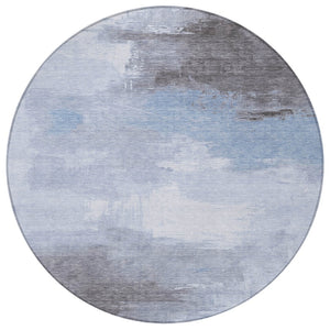 HomeRoots 5' Sky Blue Gray and Ivory Abstract Area Rug - Stylish, Washable Indoor/Outdoor Design for Versatile Spaces 8' Round 616858
