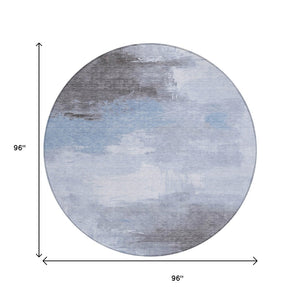 HomeRoots 5' Sky Blue Gray and Ivory Abstract Area Rug - Stylish, Washable Indoor/Outdoor Design for Versatile Spaces 8' Round 616858