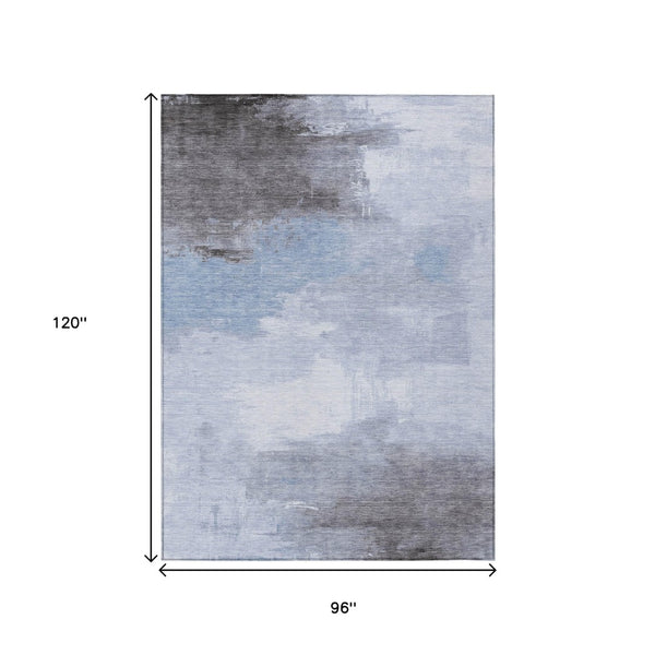 HomeRoots 5' Sky Blue Gray and Ivory Abstract Area Rug - Stylish, Washable Indoor/Outdoor Design for Versatile Spaces 8' X 10' 616859
