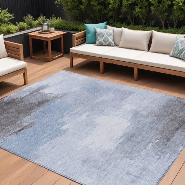 HomeRoots 5' Sky Blue Gray and Ivory Abstract Area Rug - Stylish, Washable Indoor/Outdoor Design for Versatile Spaces 8' X 10' 616859