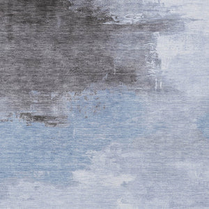 HomeRoots 9' X 12' Abstract Washable Area Rug in Sky Blue, Gray & Ivory - Versatile Indoor/Outdoor Style 616860