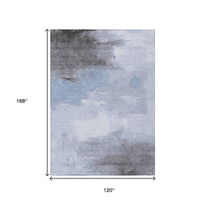 HomeRoots 5' Sky Blue Gray and Ivory Abstract Area Rug - Stylish, Washable Indoor/Outdoor Design for Versatile Spaces 10' X 14' 616861