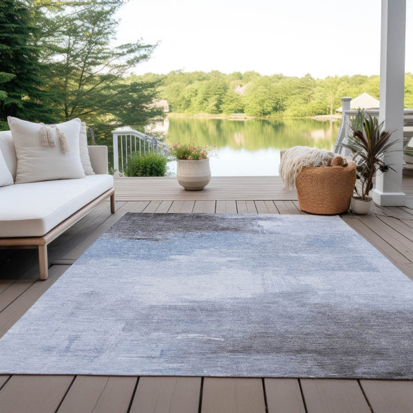 HomeRoots 5' Sky Blue Gray and Ivory Abstract Area Rug - Stylish, Washable Indoor/Outdoor Design for Versatile Spaces 10' X 14' 616861