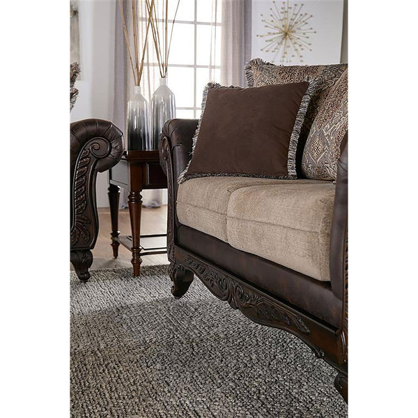 English Elm Brookridge Plush Brown Rolled Arm Sofa — Dark Faux Leather, Pillowtop Arms, Foam Comforting Luxury B062P354078