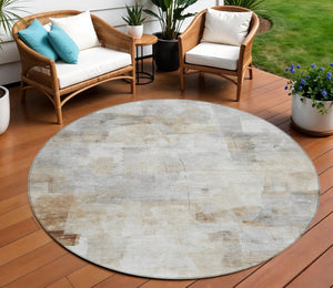 HomeRoots 5' Versatile Linen Gray and Ivory Abstract Indoor Outdoor Area Rug for Modern Living Spaces 8' Round 616870