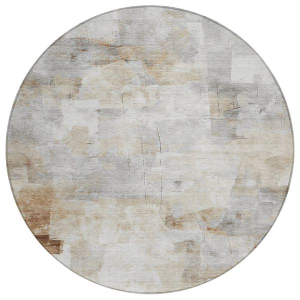 HomeRoots 5' Versatile Linen Gray and Ivory Abstract Indoor Outdoor Area Rug for Modern Living Spaces 8' Round 616870