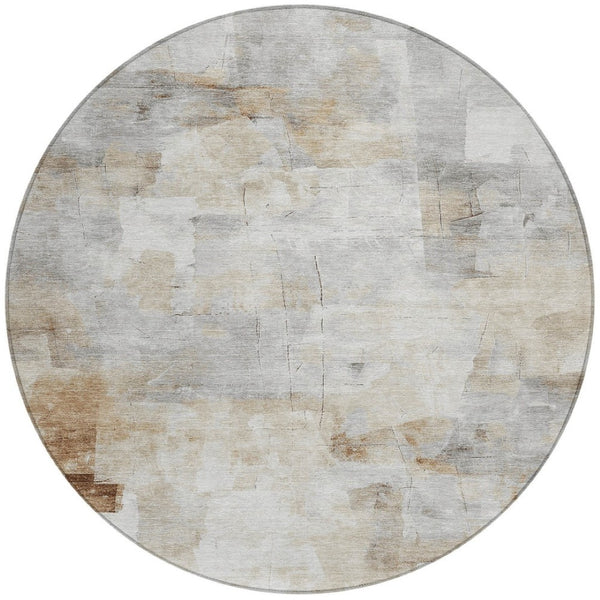 HomeRoots 5' Versatile Linen Gray and Ivory Abstract Indoor Outdoor Area Rug for Modern Living Spaces 8' Round 616870