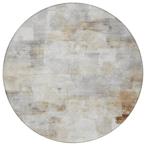 HomeRoots 5' Versatile Linen Gray and Ivory Abstract Indoor Outdoor Area Rug for Modern Living Spaces 8' Round 616870