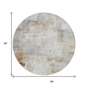 HomeRoots 5' Versatile Linen Gray and Ivory Abstract Indoor Outdoor Area Rug for Modern Living Spaces 8' Round 616870