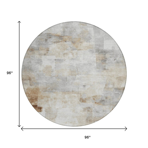 HomeRoots 5' Versatile Linen Gray and Ivory Abstract Indoor Outdoor Area Rug for Modern Living Spaces 8' Round 616870