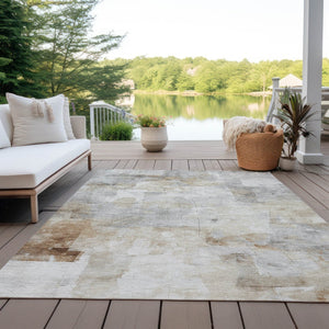 HomeRoots 5' Versatile Linen Gray and Ivory Abstract Indoor Outdoor Area Rug for Modern Living Spaces 9' X 12' 616872
