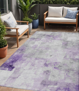 HomeRoots 5' Abstract Lavender Gray and Ivory Indoor Outdoor Area Rug – Durable, Stylish, Machine Washable Design 5' X 8' 616874