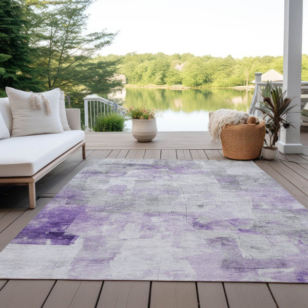 HomeRoots 5' Abstract Lavender Gray and Ivory Indoor Outdoor Area Rug – Durable, Stylish, Machine Washable Design 5' X 8' 616874