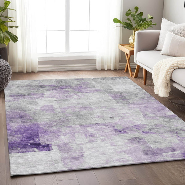 HomeRoots 5' Abstract Lavender Gray and Ivory Indoor Outdoor Area Rug – Durable, Stylish, Machine Washable Design 5' X 8' 616874