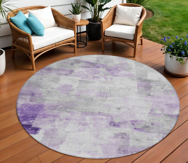 HomeRoots 5' Abstract Lavender Gray and Ivory Indoor Outdoor Area Rug – Durable, Stylish, Machine Washable Design 8' Round 616875
