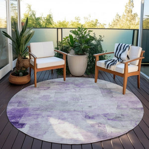 HomeRoots 5' Abstract Lavender Gray and Ivory Indoor Outdoor Area Rug – Durable, Stylish, Machine Washable Design 8' Round 616875