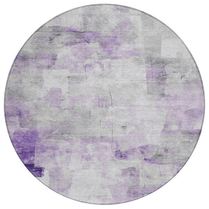 HomeRoots 5' Abstract Lavender Gray and Ivory Indoor Outdoor Area Rug – Durable, Stylish, Machine Washable Design 8' Round 616875