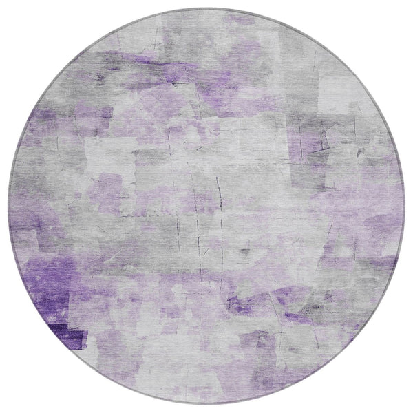 HomeRoots 5' Abstract Lavender Gray and Ivory Indoor Outdoor Area Rug – Durable, Stylish, Machine Washable Design 8' Round 616875