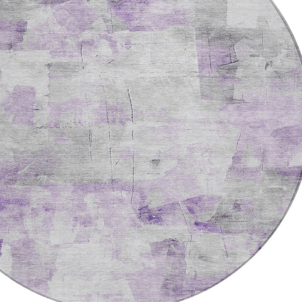 HomeRoots 5' Abstract Lavender Gray and Ivory Indoor Outdoor Area Rug – Durable, Stylish, Machine Washable Design 8' Round 616875