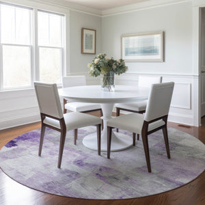 HomeRoots 5' Abstract Lavender Gray and Ivory Indoor Outdoor Area Rug – Durable, Stylish, Machine Washable Design 8' Round 616875