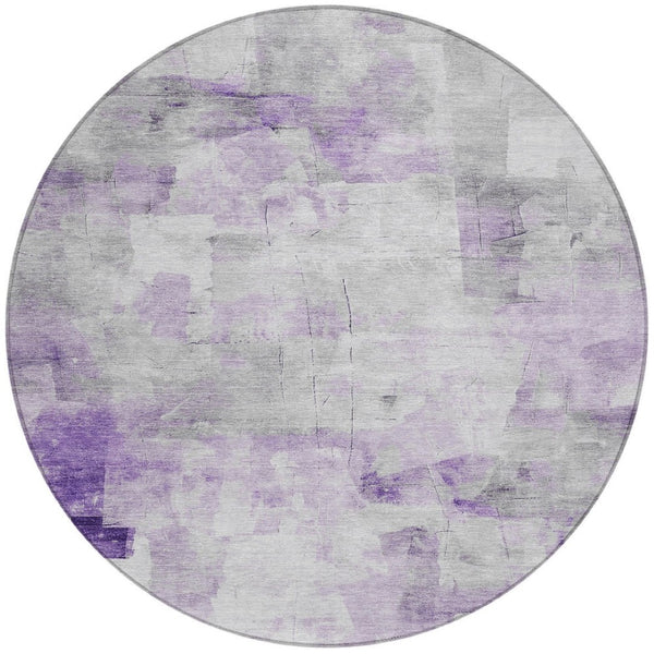 HomeRoots 5' Abstract Lavender Gray and Ivory Indoor Outdoor Area Rug – Durable, Stylish, Machine Washable Design 8' Round 616875