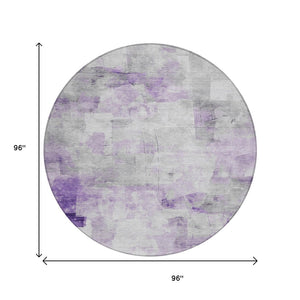 HomeRoots 5' Abstract Lavender Gray and Ivory Indoor Outdoor Area Rug – Durable, Stylish, Machine Washable Design 8' Round 616875