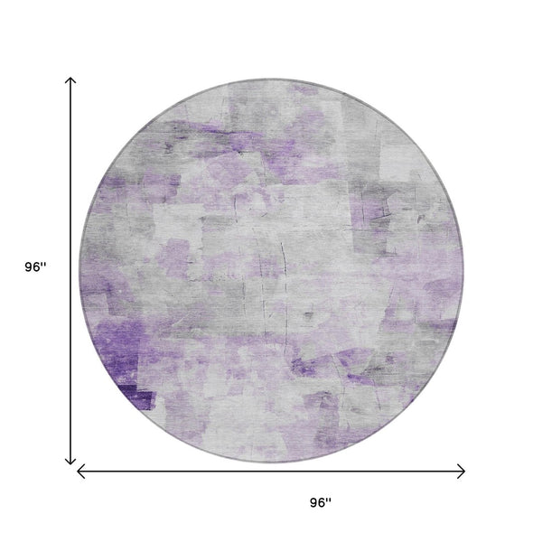 HomeRoots 5' Abstract Lavender Gray and Ivory Indoor Outdoor Area Rug – Durable, Stylish, Machine Washable Design 8' Round 616875