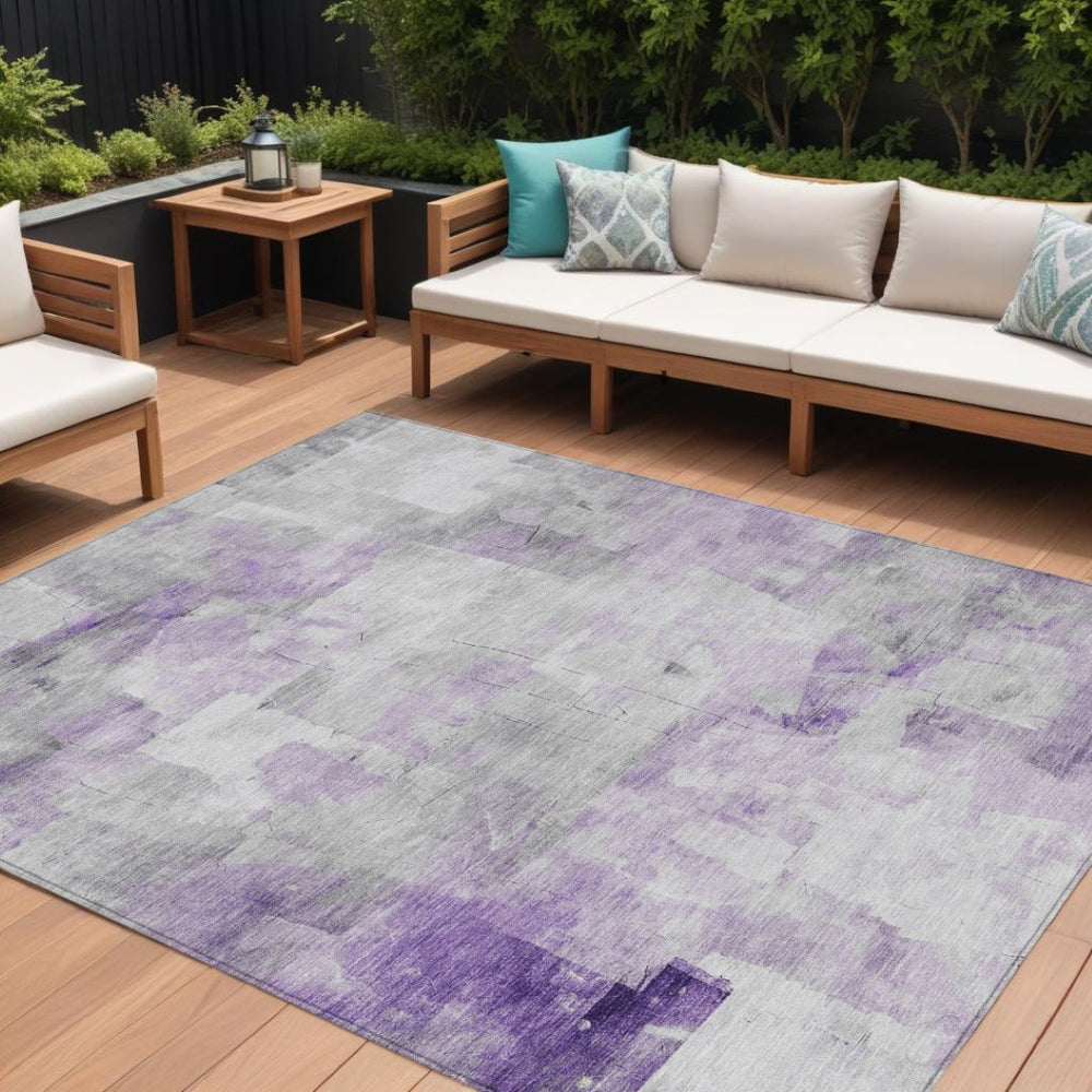 HomeRoots 5' Abstract Lavender Gray and Ivory Indoor Outdoor Area Rug – Durable, Stylish, Machine Washable Design 8' X 10' 616876