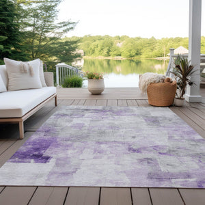 HomeRoots 9' X 12' Abstract Lavender Gray & Ivory Area Rug - Washable, Durable for Indoor/Outdoor Spaces! 616877