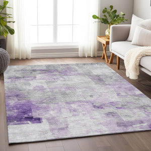 HomeRoots 5' Abstract Lavender Gray and Ivory Indoor Outdoor Area Rug – Durable, Stylish, Machine Washable Design 10' X 14' 616878