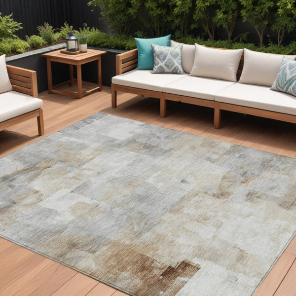 HomeRoots 5' Versatile Linen Gray and Ivory Abstract Indoor Outdoor Area Rug for Modern Living Spaces 10' X 14' 616879