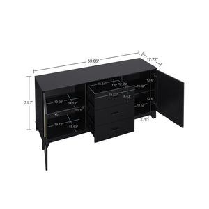 English Elm Sheridan 59" Sideboard in Black - 2 Doors, 3 Drawers, Cable Management, MDF Frame, 55" TV Ready B365P397679