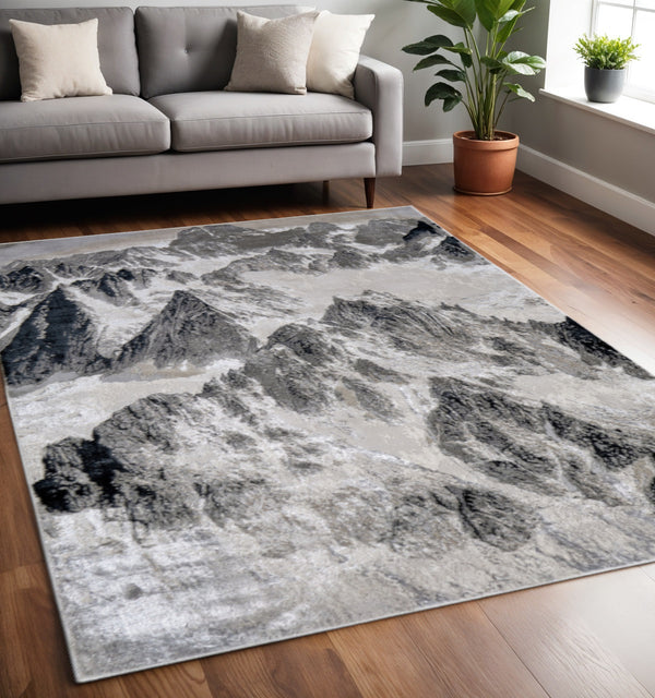 Homeroots 5' X 8' Abstract Area Rug - Stain Resistant, Durable Polyester, Perfect For Kids And Pets, Stylish Decor Black,Silver Polyester 616880