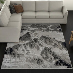 Homeroots 5' X 8' Abstract Area Rug - Stain Resistant, Durable Polyester, Perfect For Kids And Pets, Stylish Decor Black,Silver Polyester Blend 616881