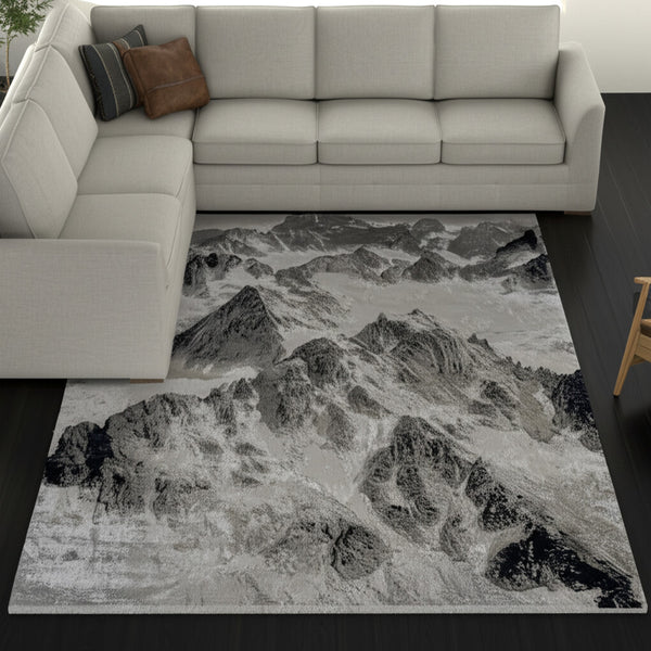 Homeroots 5' X 8' Abstract Area Rug - Stain Resistant, Durable Polyester, Perfect For Kids And Pets, Stylish Decor Black,Silver Polyester Blend 616881