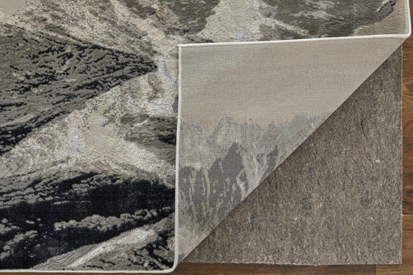 Homeroots 5' X 8' Abstract Area Rug - Stain Resistant, Durable Polyester, Perfect For Kids And Pets, Stylish Decor Black,Silver Polyester Blend 616881