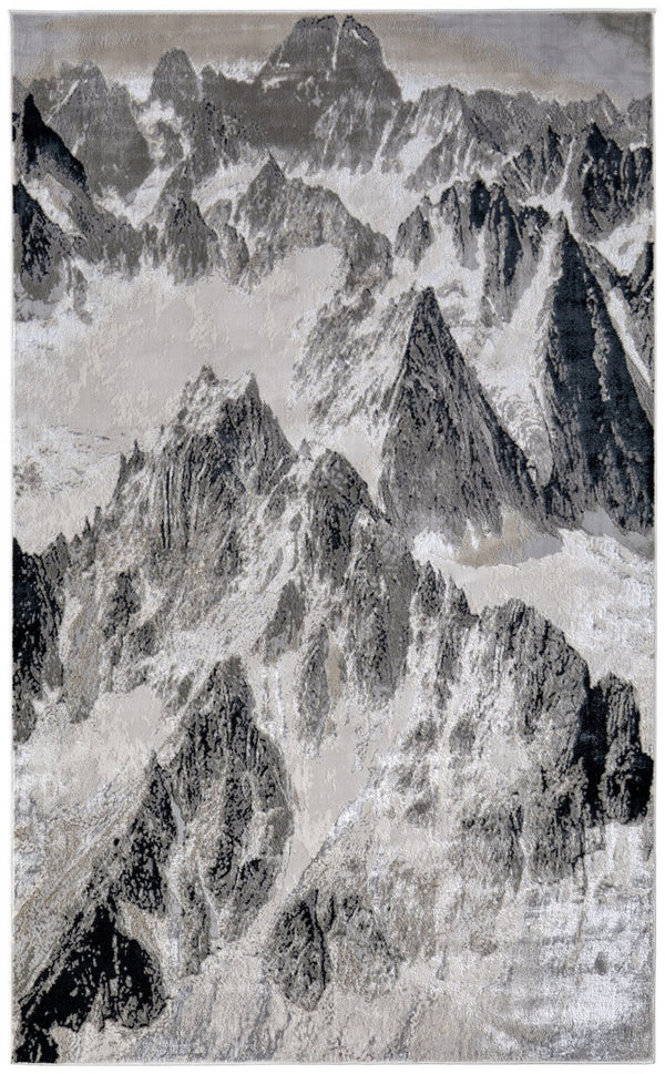 Homeroots 5' X 8' Abstract Area Rug - Stain Resistant, Durable Polyester, Perfect For Kids And Pets, Stylish Decor Black,Silver Polyester Blend 616882